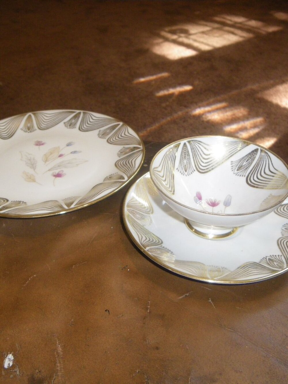 Vintage China Teacup & Saucer Set w/ Plate “Bavaria Elfenbein Porzellan”